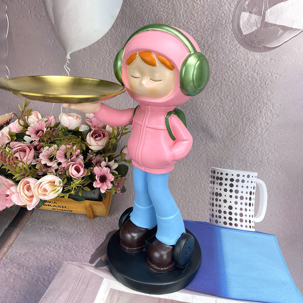 国潮新品树脂托盘摆件家居玄关饰品国风电音女孩带收纳盘子-阿里巴巴