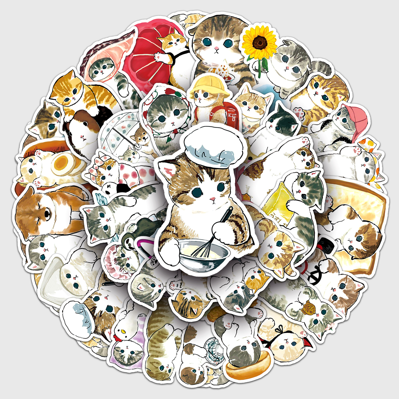 50张手绘小猫咪涂鸦跨境卡通可爱儿童奖励装饰行李箱滑板手机贴纸