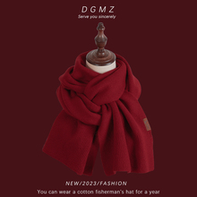 红色围巾女冬季生日新年礼物感针织毛线纯色围脖加厚保暖情侣