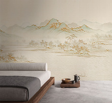 现代中式意境水墨抽象淡雅山水客厅背景墙纸壁布书房卧室设计壁画
