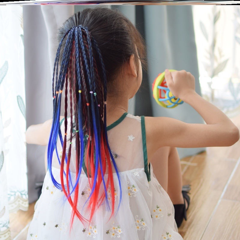 彩色头饰街舞嘻哈儿童脏脏辫头绳女童编七彩假发马尾小辫子网红款