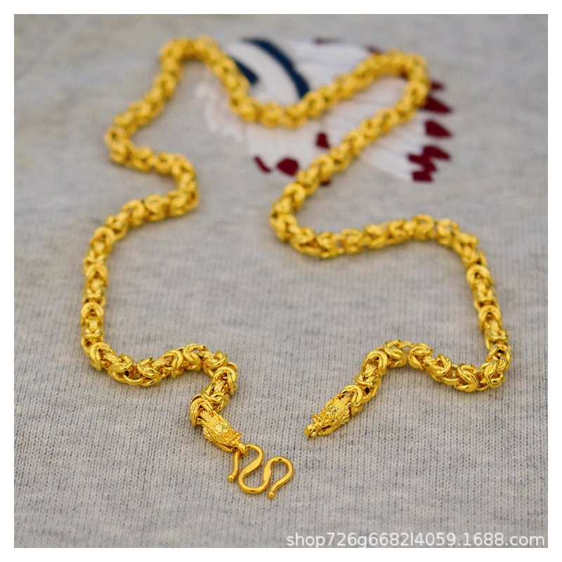 越南沙金 真空铜镀金网红假黄金项链龙头款龙骨链6毫米粗跨境电商