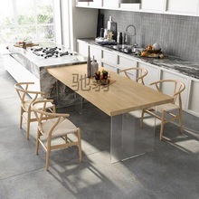 k个北欧亚克力实木餐桌悬浮办公桌家用书桌白蜡木大板桌小户型工