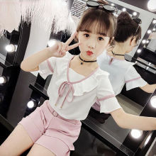 女童套装夏装2024新款韩版休闲中大儿童洋气时尚夏季短袖雪纺两件