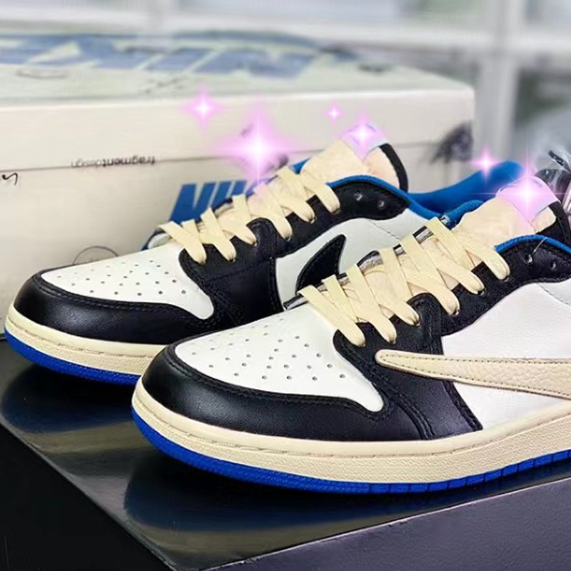 莆田aj1藤原浩闪电倒勾篮球鞋白棕黑武士运动鞋情侣低帮板鞋外贸