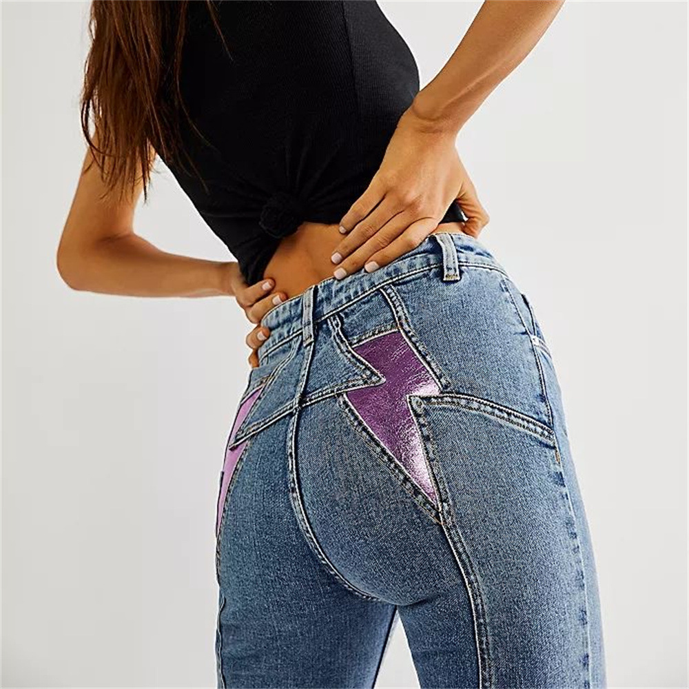 Europe and America Cross Border Hot Girl Low Waist Stitching Jeans Flared Autumn Ins Fashion Minority Design Casual Pants