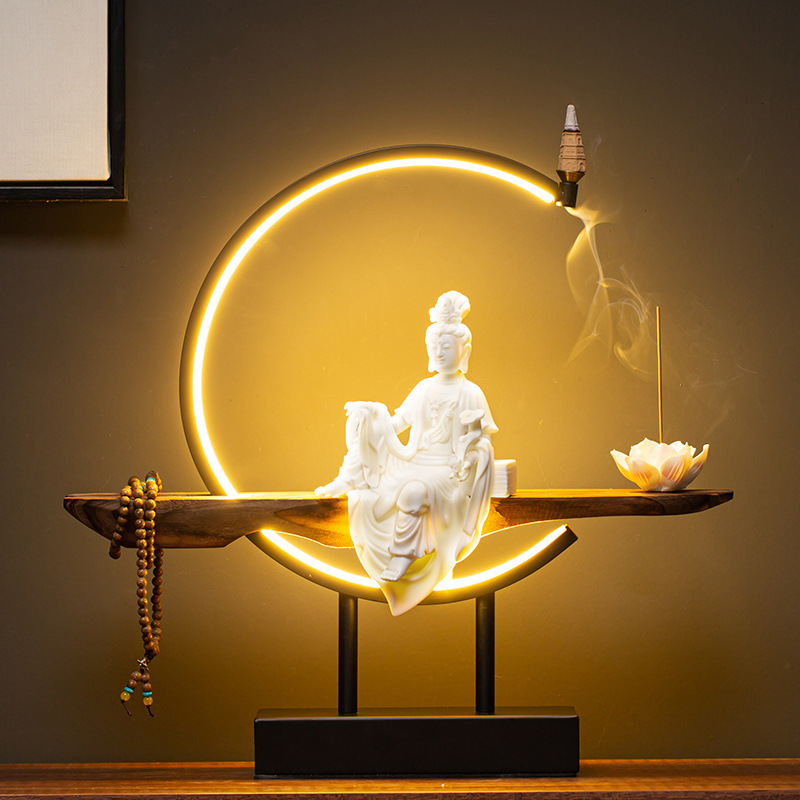 0成交0件精美中式复古陶瓷美女人物创意灯饰家居饰品客厅玄关禅意木艺