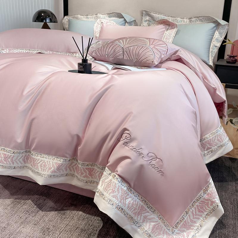 French Style 260 Double-Strand Long-Staple Cotton Four-Piece Set All Cotton Pure Cotton Quilt Cover Bed Sheet European Light Luxury Bedding 4