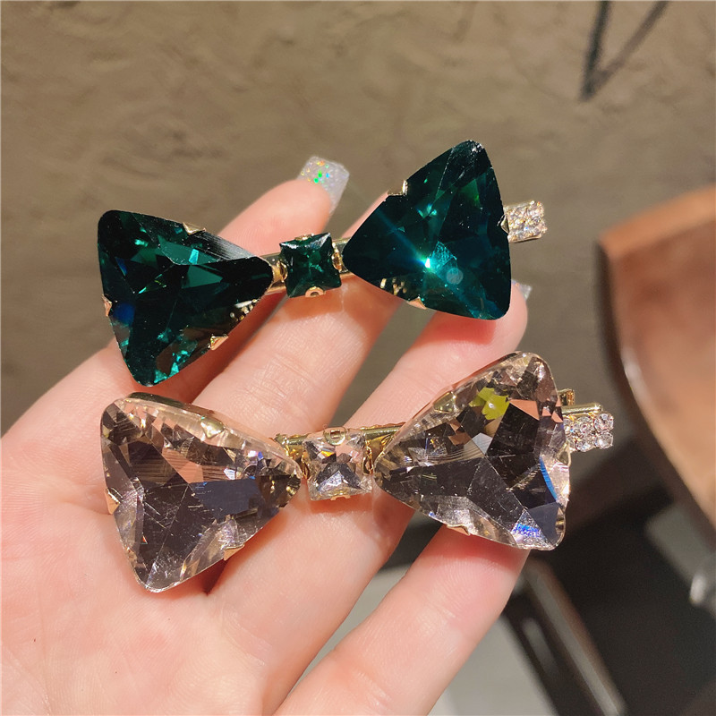 闪钻水晶蝴蝶结发夹韩国东大门同款甜美气质边夹网红刘海夹发饰女