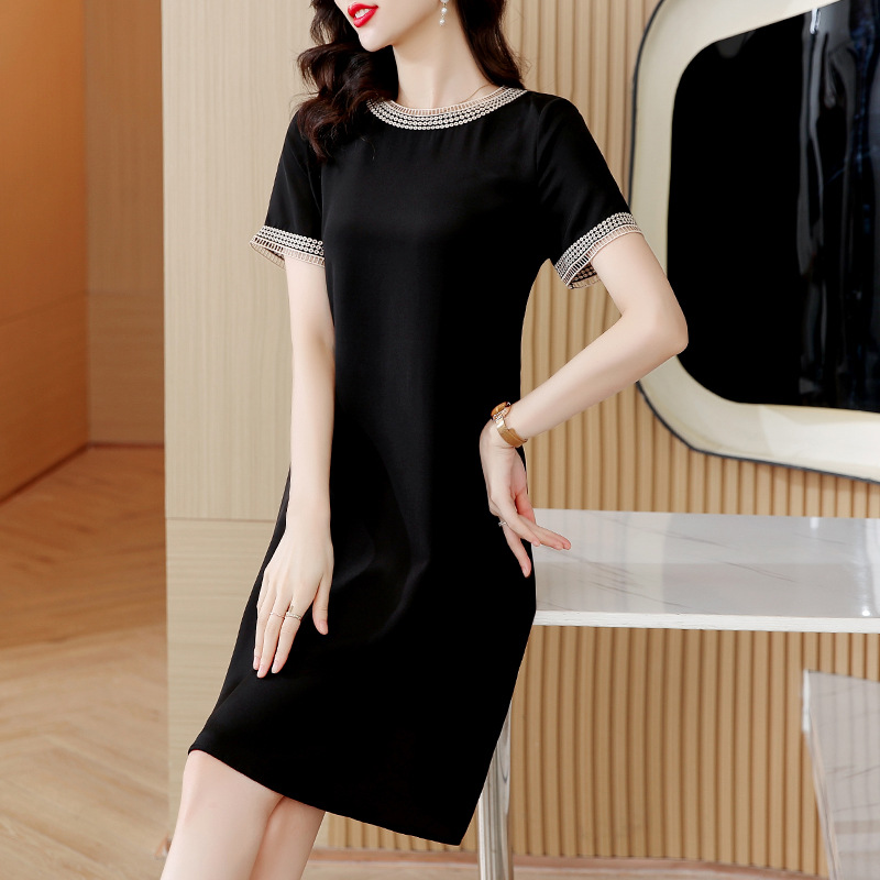 高级感真丝小黑裙重磅桑蚕丝连衣裙2023夏季女装新款