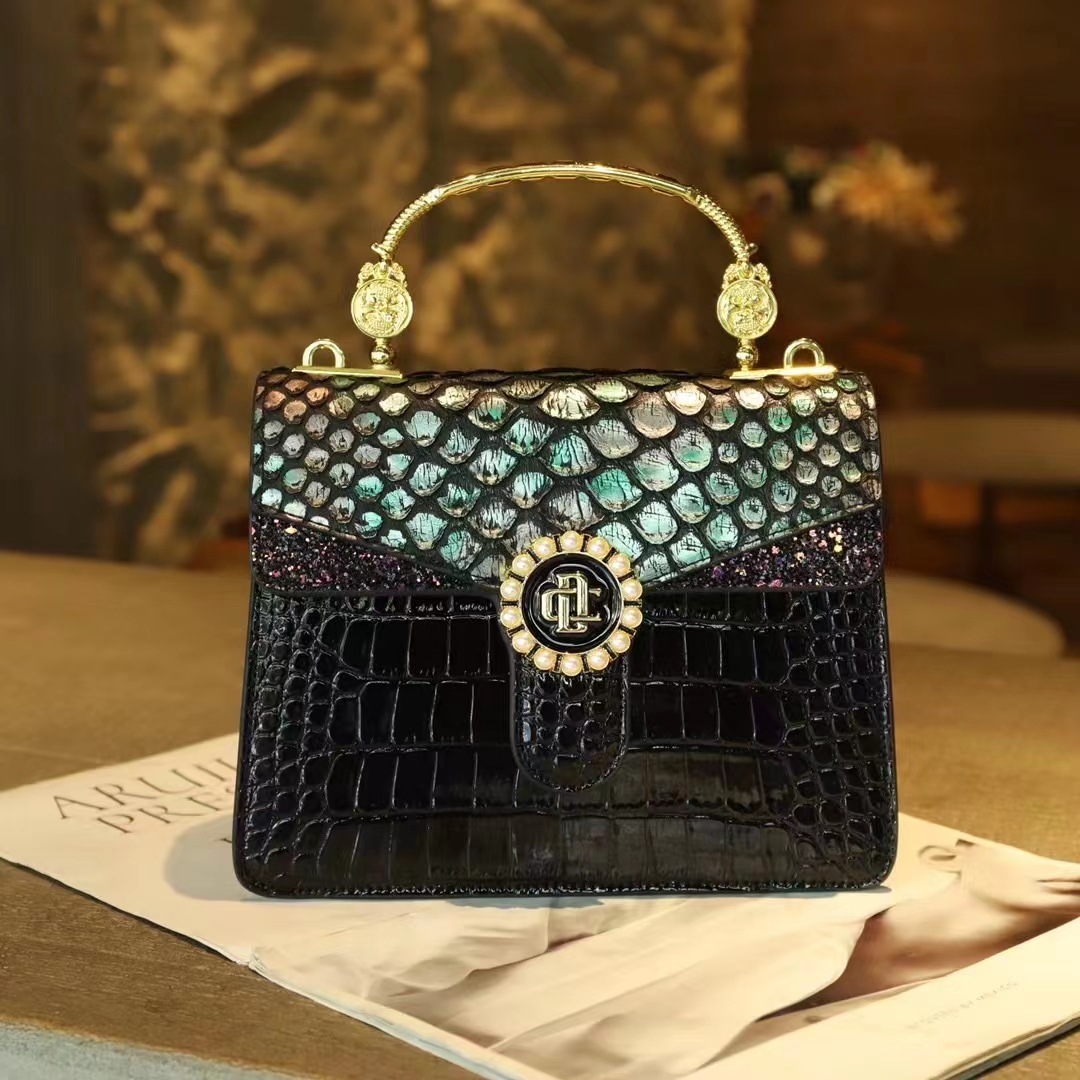 2023cd正品早秋新款蛇纹手提包高级质感时尚新品女包跨境热卖包包