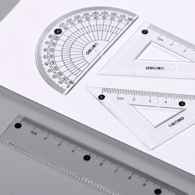 Deli 79524 Compasses Ruler Exam Ruler Triangular Plate Ruler Student Tool Drawing Stationery 7-Piece Set