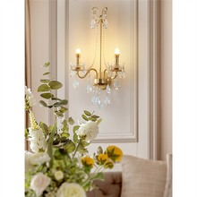 美式客厅壁灯 乡村铁艺卧室床头灯复古银过道创意法式水晶壁灯