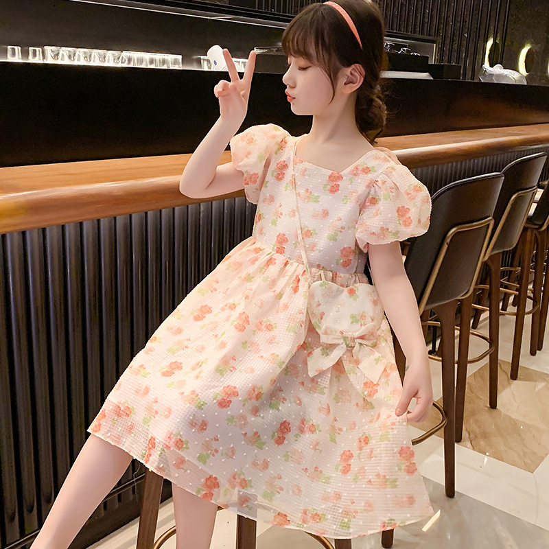 女童夏季花朵连衣裙2022夏装新款儿童洋气网红公主裙童装送包包10