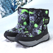 跨境冬季高帮儿童棉鞋户外防水加绒保暖雪地靴迷彩黑防滑童鞋靴子