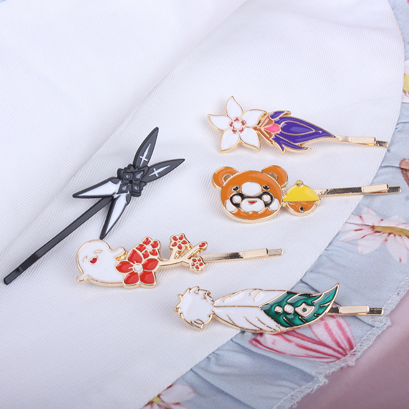 神之眼游戏周边刻晴胡桃发夹 二次元合金发饰 傀滅祢豆子头饰批发