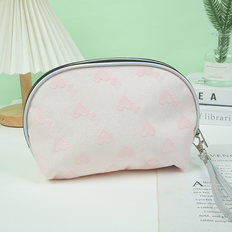 Pu Semicircle Cosmetic Bag Korean Style Fashionable Cosmetic Bag Cosmetic Bag White with Printed Pattern Toiletry Bag Portable Travel Portable