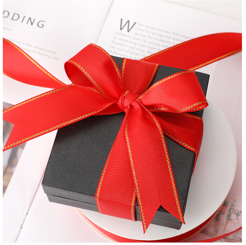 金边包装丝带蝴蝶结礼品盒涤纶带绑发缎带鲜花彩带织带可定制批发