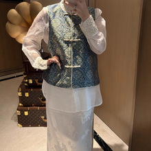 南油批发 九子菩提真丝宋锦锻女马甲 早春新款新中式国风优雅休闲