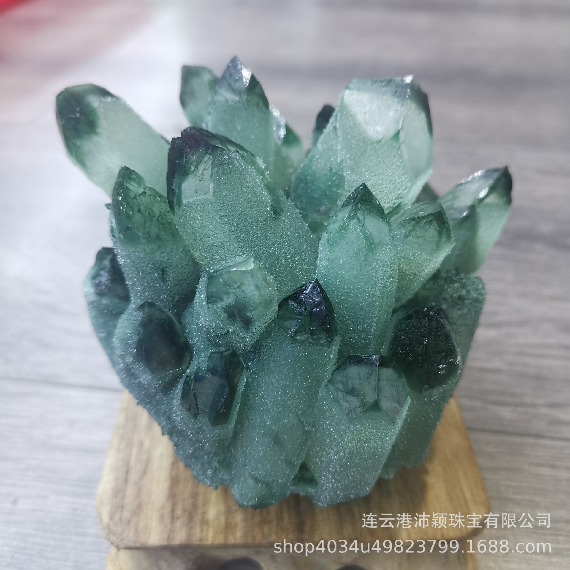 水晶绿幽灵水晶簇原石能量石摆件