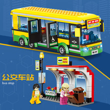 品兴414 汽车拼装积木玩具城市公交车站系列双层伦敦巴士兼容乐高