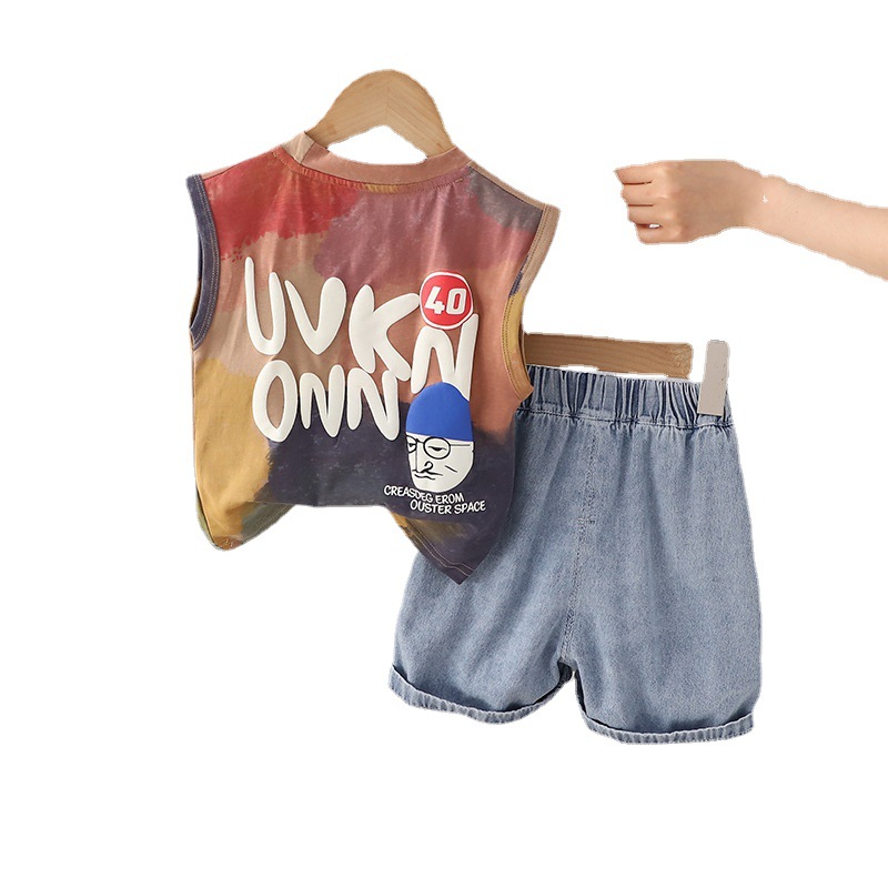 2024 New Children's Tie-Dyed Short-Sleeved Suit Girls' Summer Clothes Boy's Denim Shorts Female Baby Boy Clothes Children's Clothing