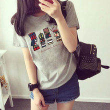 夏季韩版新款休闲宽松学生圆领女装卡通国王短袖T恤女上衣 打底衫