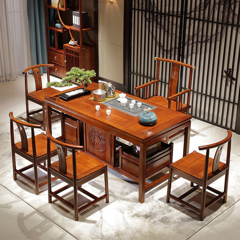 红木实木茶桌椅组合茶具套装一体花梨木泡茶桌禅意办公室功夫茶台
