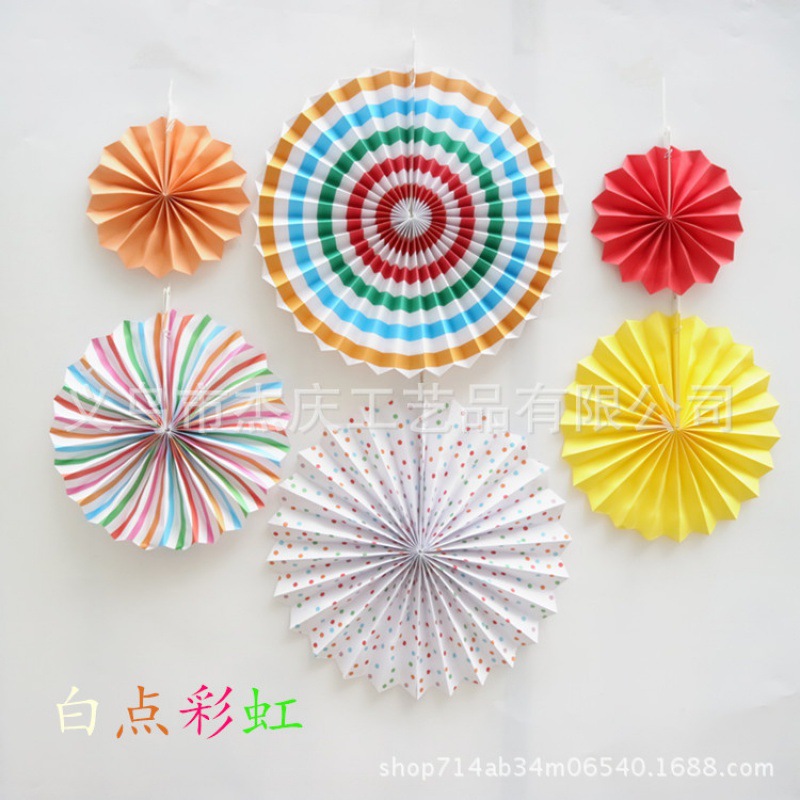 6 Sets of Single-Layer round Paper Flower Fan Set Wedding Party Birthday Arrangement Decorations Paper Fan Flower Paper Fan