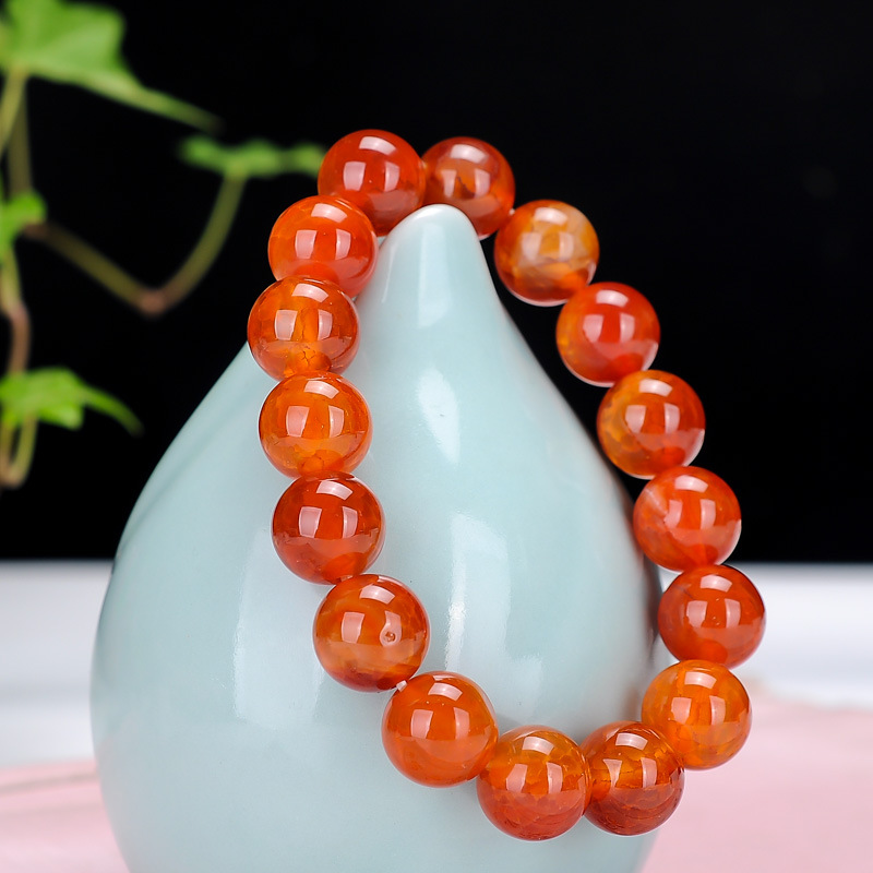 厂家供应玛瑙手串红龙鳞凤血玛瑙手链男女款12mm玉石手串批发