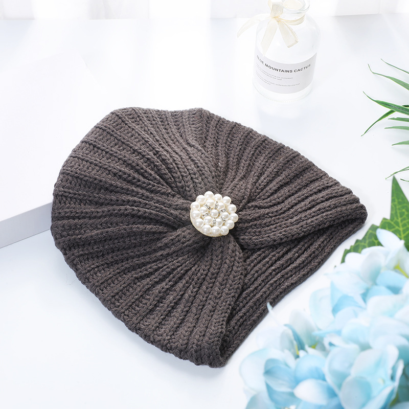 European and American Sun Pearl Diamond Women's Cross Warm Hat Indian Wool Knitted Hat Fashion Autumn and Winter Wool Hat