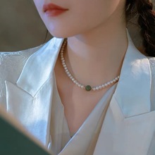 韩版时尚猫眼碧玉淡水珍珠项链女冷淡风气质网红闺蜜珍珠锁骨链