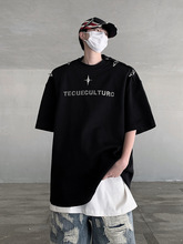 夏季高级感短袖t恤男小众解构金属扣设计感韩版宽松垫肩潮牌高街