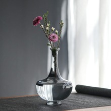 翡绿色小花瓶新中式玻璃磨砂透明琉璃花器摆件客厅桌面插花器皿