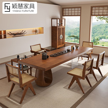 侘寂风实木茶桌客厅家用创意茶几亚克力悬浮功夫泡茶台猫洞茶桌椅