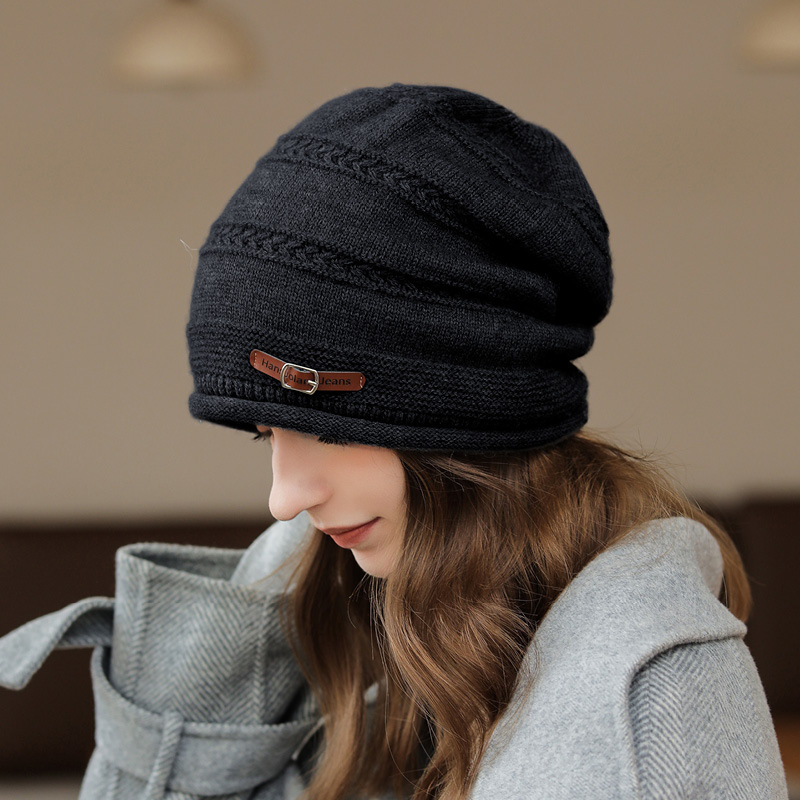 帽子女秋冬季保暖针织套头帽麻花护耳毛线帽气质复古贝雷堆堆帽