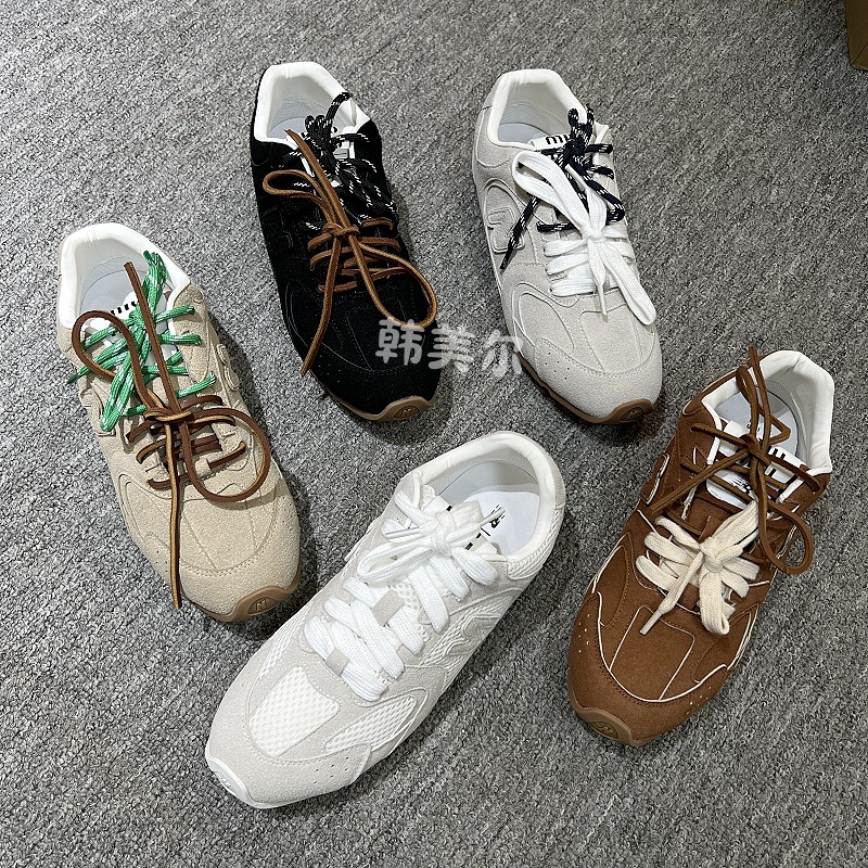 缪缪家350联名款德训鞋 24新款双色鞋带真皮阿甘休闲鞋复古老爹鞋