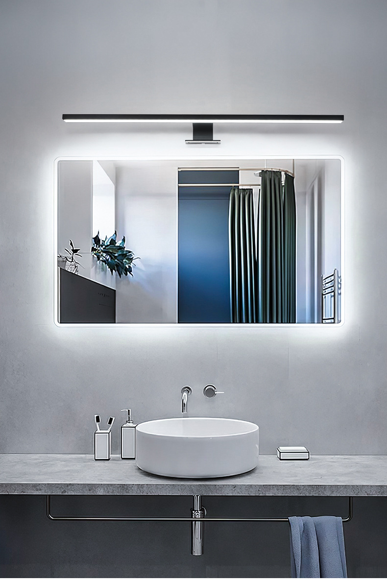 l支架简约镜前灯高亮度浴室防雾灯卫生间哑黑镜子灯全铝材镜前灯