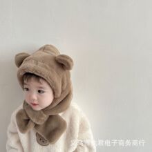 冬季新款婴儿围巾帽子一体加厚保暖迷你版婴幼儿两件套外出防寒帽