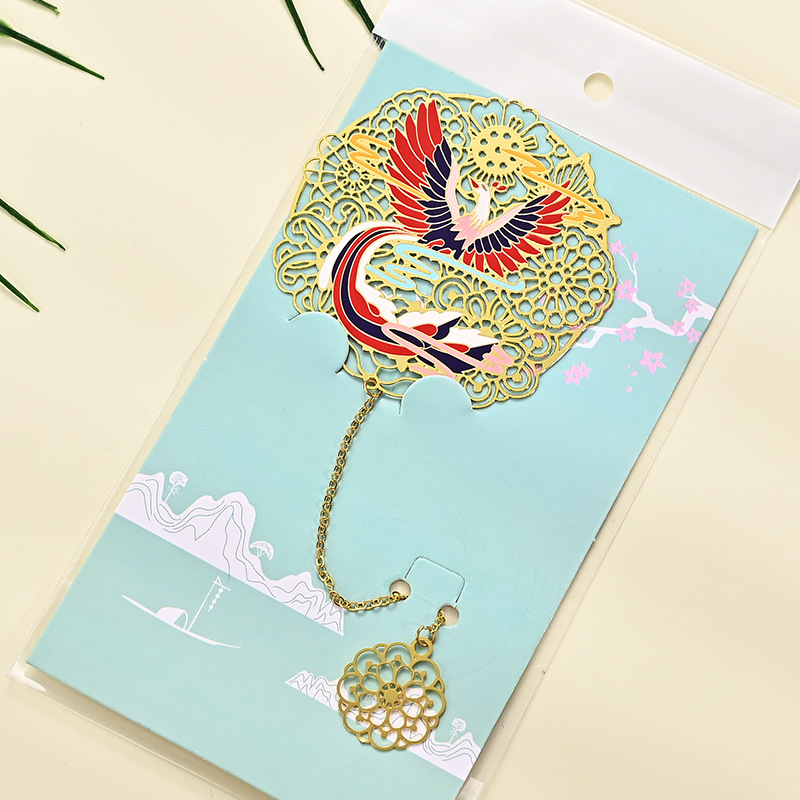 Brass Bookmark in Stock Wholesale Creative Phoenix Hollow Bookmark Student National Style Bookmark Souvenir Holiday Gift