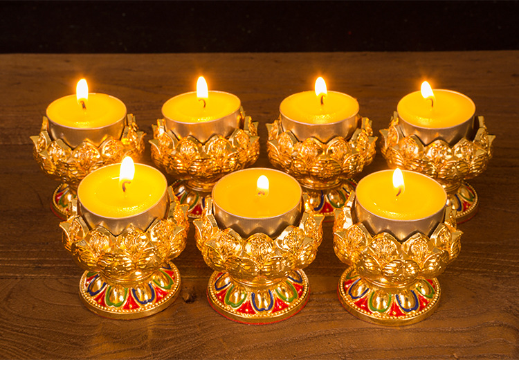 佛教用品莲花酥油佛前供灯长明烛台藏传家用佛堂摆件高脚七星灯座