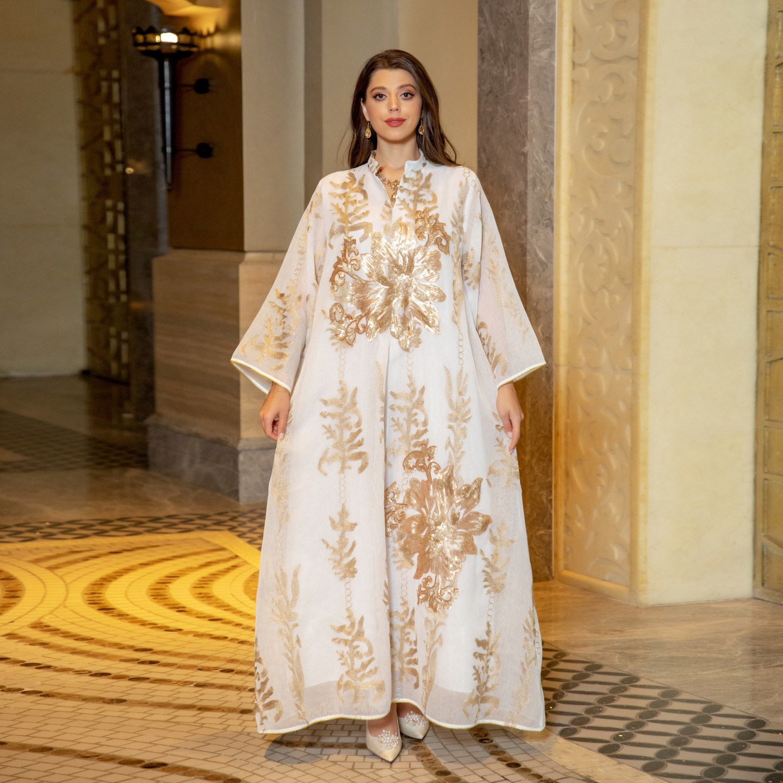 Ab056 Middle East New Burnt Flower Sequin Dress Light Luxury Ladies Party Dress Muslim Abaya Cross-Border Women's Clothing