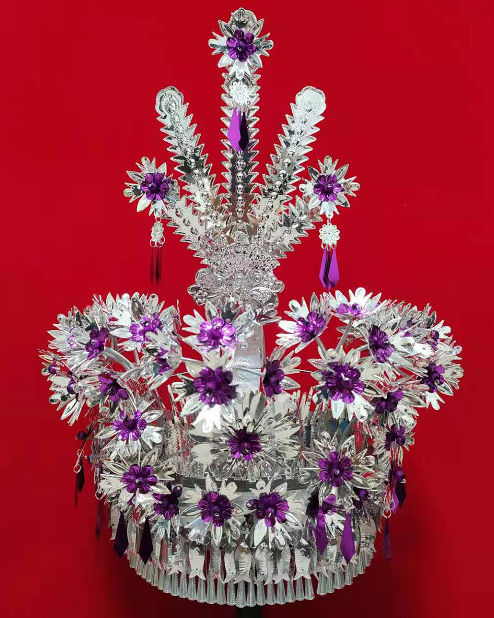 兰蝶民族饰品 越南苗族彩色银帽 西南少数民族帽子服装配饰头饰