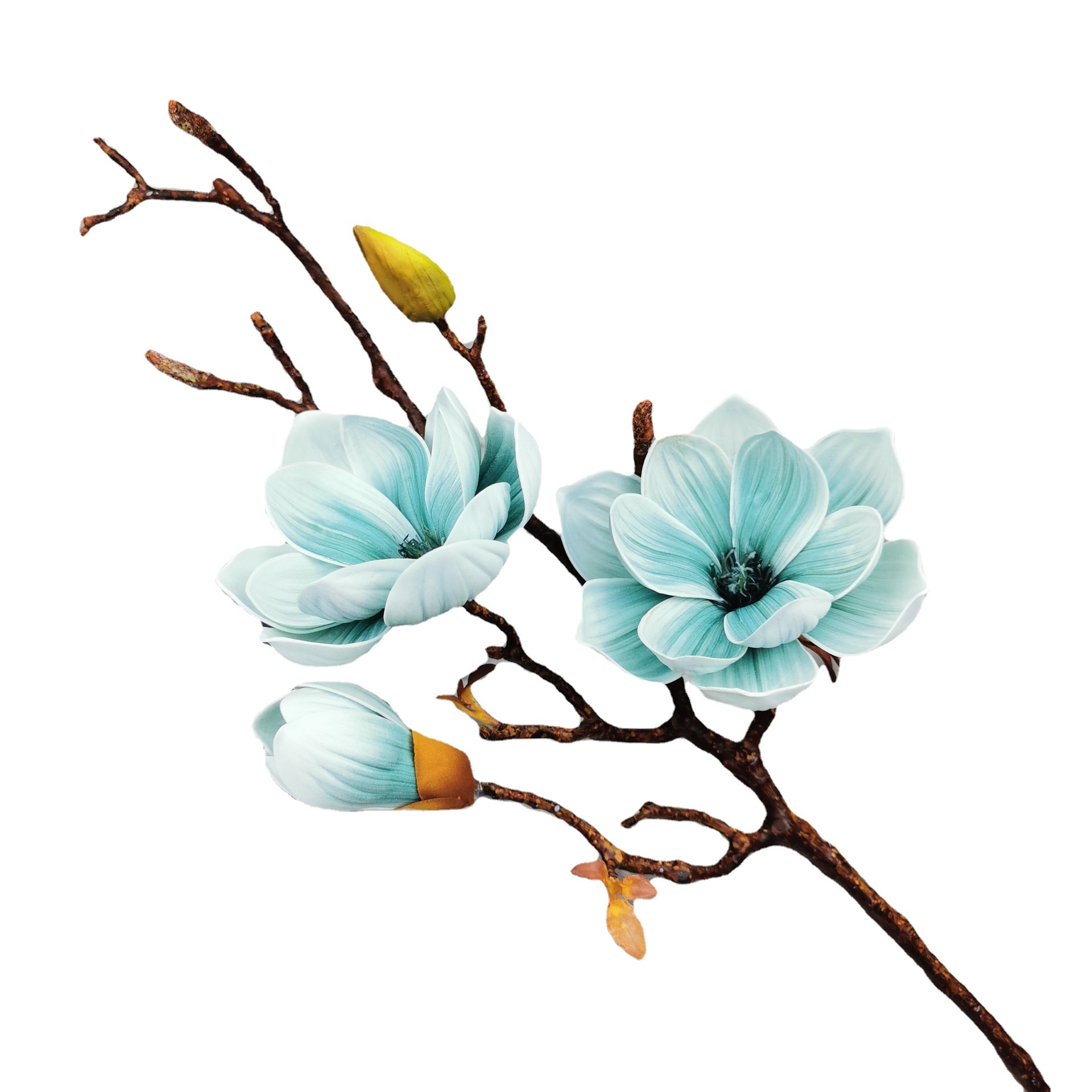 睿卿花艺3d手感大玉兰仿真花手感胶布加厚玉兰枝艺术插花景观装饰