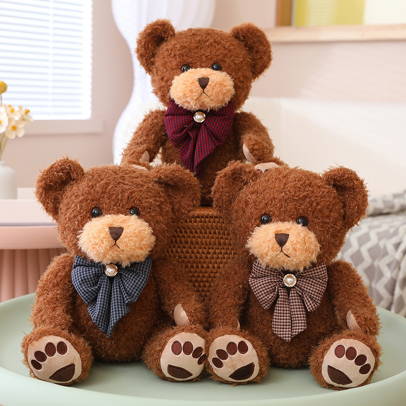 新款珍珠宝石泰迪熊公仔跨境毛绒玩具蝴蝶结抱熊玩偶布娃娃领结熊