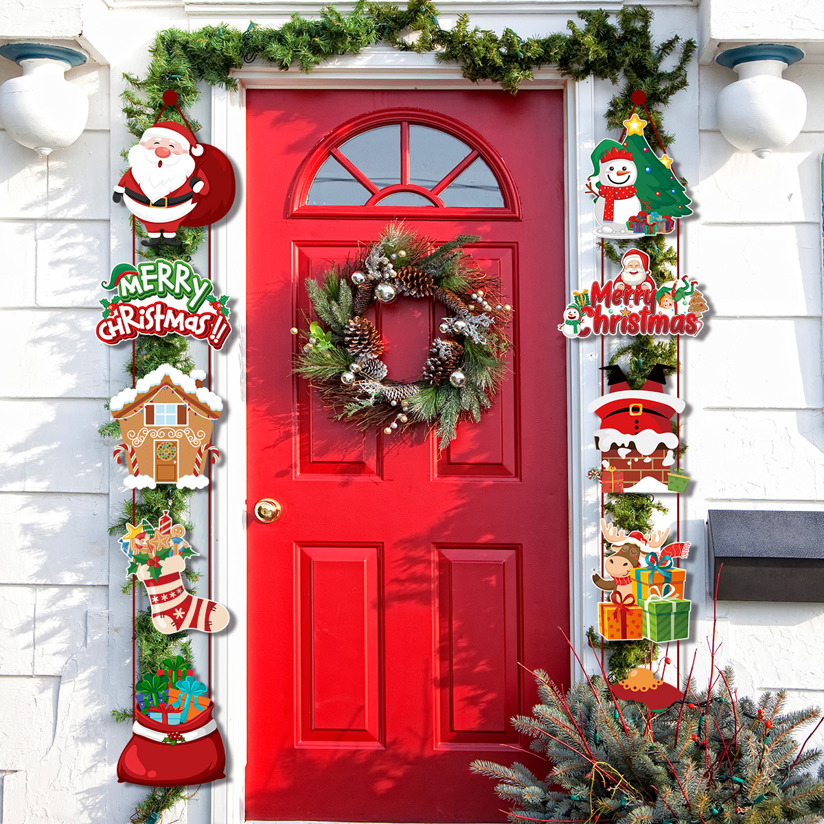 cross-border christmas decoration door hanging banner european and american merry christmas home decoration couplet door curtain