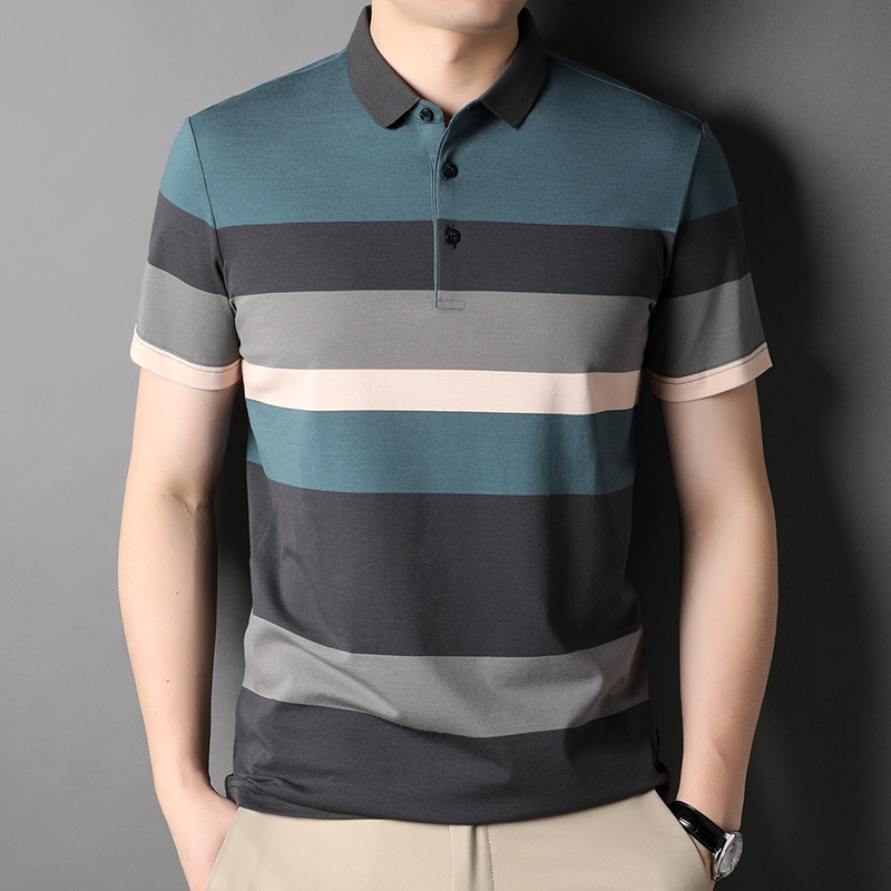 睿哲羊男士polo衫夏季翻领宽松条纹短袖中青年商务休闲t恤潮流