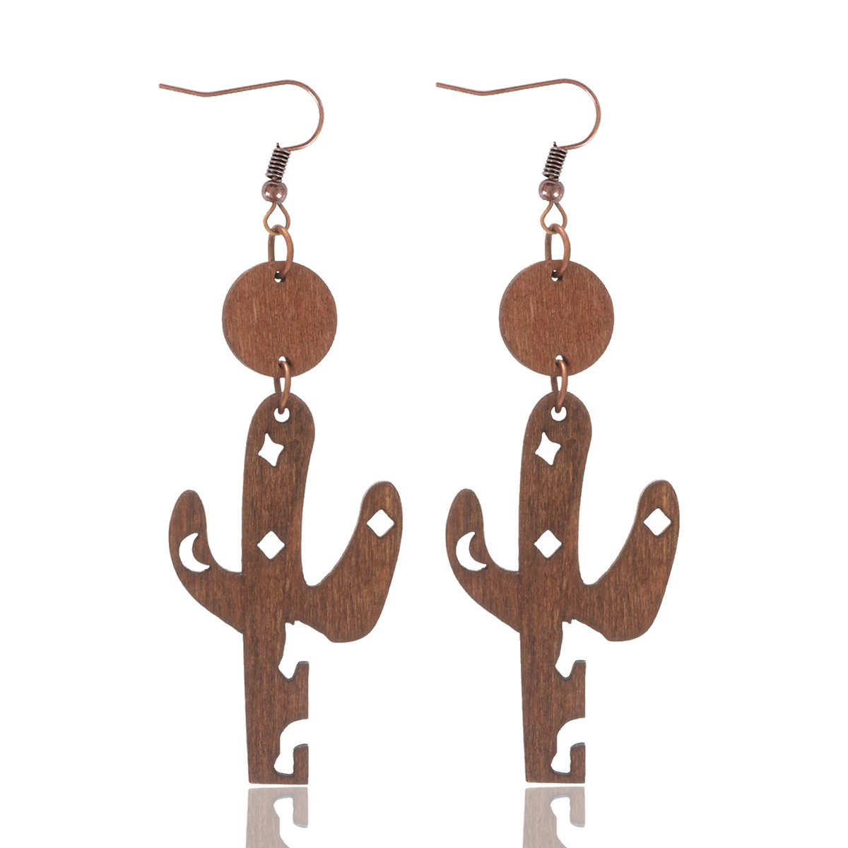 Cross-Border Western Style Wood Piece Earrings Cactus Shape Wooden Earrings Women's Amazon Aliexpress