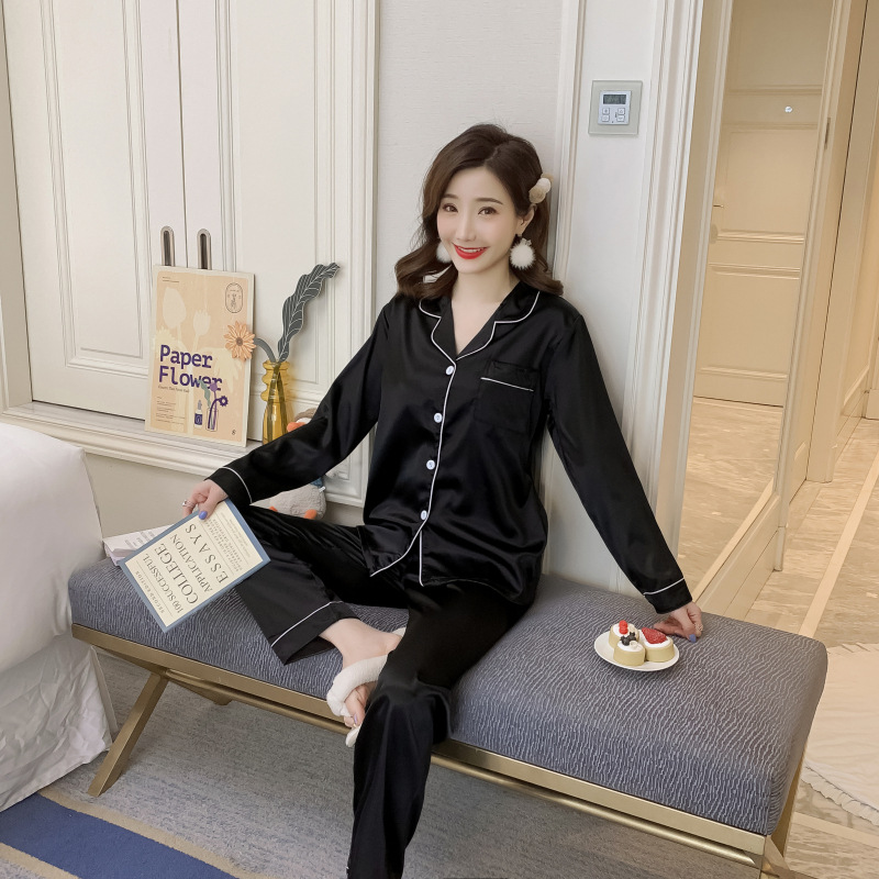 Weimi Autumn and Winter Artificial Silk Pajamas Women's Long-Sleeved Japanese and Korean Style Silk Loose Pajamas Home Wear Two-Piece Suit