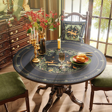 欧式复古圆桌桌布防水防油免洗硅胶皮革圆形茶几餐桌垫桌面保护膜